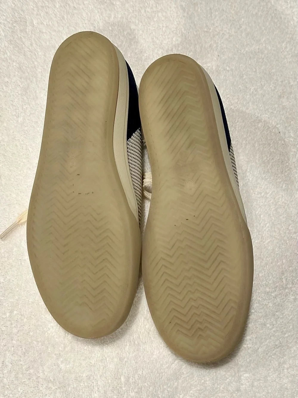Rothy's Cream Knit Sneakers with Navy Stripe